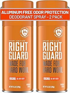 Right Guard Sport Original Scent Deodorant Spray - Aluminum Free Spray Deodorant for Men, 24-Hour Odor Protection, Anti-Stain, & Long-Lasting, 8.5 oz (2 Pack)