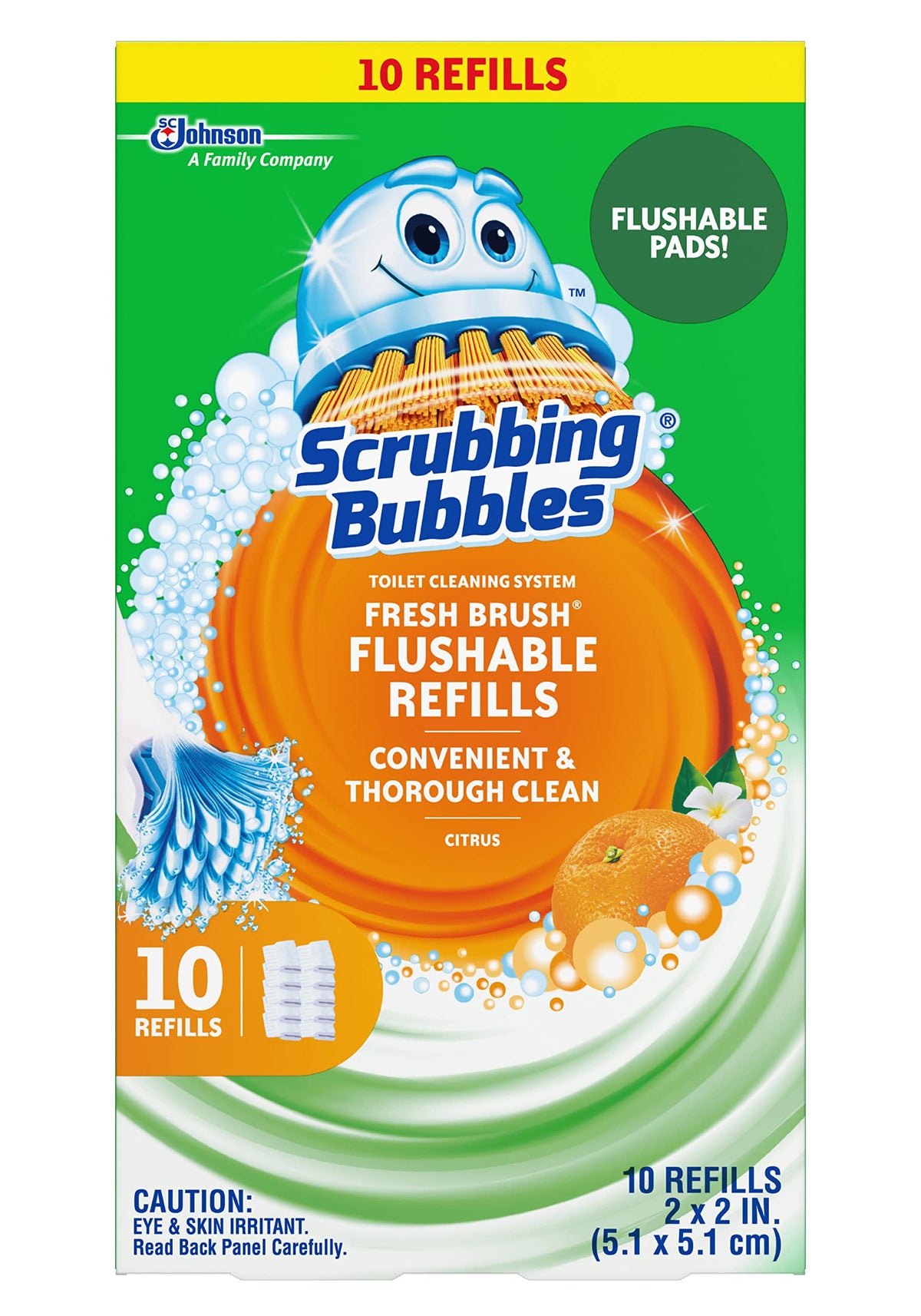 Fresh Brush Flushable Refills - Citrus Action Scent - 10 Count Flushable Refills Per Box - Pack of 3 Boxes by Scrubbing Bubbles – 12 Count (Pack of 3), White, Model 025700711025