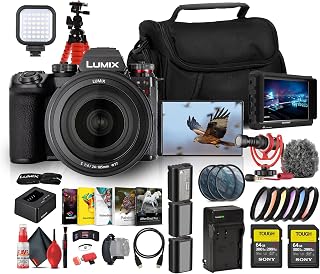 Panasonic LUMIX S1 II Mirrorless Camera | Full-Frame Professional Powerhouse with 6K Video & Dual Native ISO with 24-105mm f/4 Lens (DC-S1M2MK) + Monitor + 2 x 64GB Card + Video Mic + More