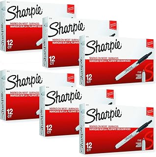 Sharpie 32701 Retractable Fine Point Marker Set, Black, Permanent Ink, Intensely Brilliant Color, Resilient Ink Resists Both Fading and Water, 12 Markers per Box, Pack of 6 Boxes, 72 Markers Total