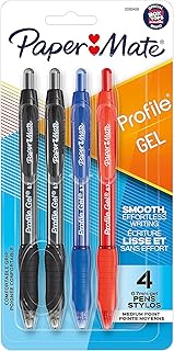 Paper Mate Profile Gel Pen, Retractable, Medium 0.7 Mm, Assorted Ink And Barrel Colors, 4/pack