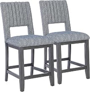 Powell Carmine Grey Upholstered Channel Stitched 25 in Seat Height Counter Stool Includes 2 Stools