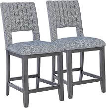 Powell Carmine Grey Upholstered Channel Stitched 25 in Seat Height Counter Stool Includes 2 Stools