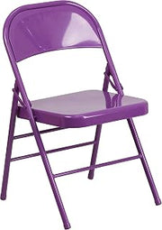 Flash Furniture Hercules Triple Braced Metal Folding Chair-Impulsive Purple | Double Hinged, 225 LB Capacity, Commercial Grade