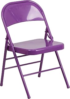 Flash Furniture Hercules Triple Braced Metal Folding Chair-Impulsive Purple | Double Hinged, 225 LB Capacity, Commercial Grade