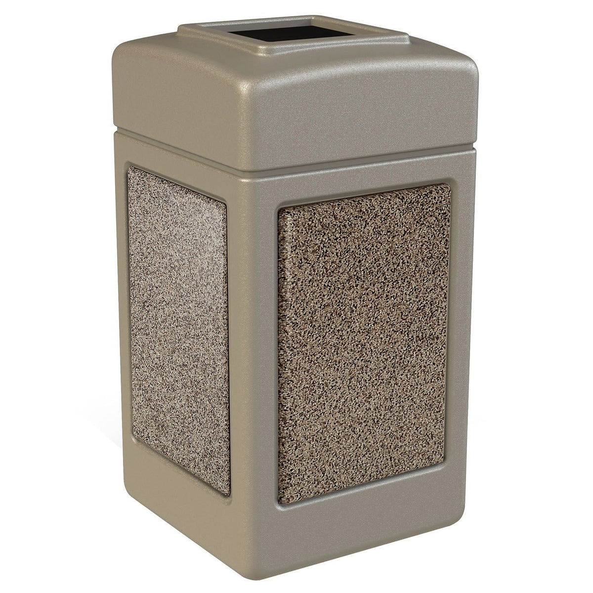 Stone Panel Receptacles - 42 Gallons - Funnel Top - Beige/Riverstone - Beige/Riverstone by Stonetec – 42.0 gallons, Polyethylene And Polymer-Concrete, Model 720315