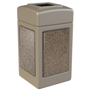 Stone Panel Receptacles - 42 Gallons - Funnel Top - Beige/Riverstone - Beige/Riverstone by Stonetec – 42.0 gallons, Polyethylene And Polymer-Concrete, Model 720315