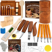 K Kernowo Wood Carving Kit, 32 Piece Set with Knives and Templates