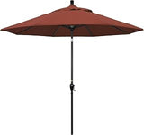 California Umbrella 9' Round Aluminum Market Umbrella, Crank Lift, Push Button Tilt, Black Pole, Terracotta Olefin