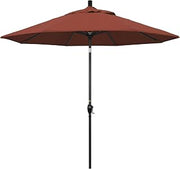 California Umbrella 9' Round Aluminum Market Umbrella, Crank Lift, Push Button Tilt, Black Pole, Terracotta Olefin