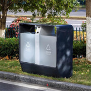 Compact Size Outdoor Double Bin Trash Common Areas Galvanised Steel Metal Garbage Can Splash-Proof by FYorbitH – One Size, One Color, Model FYorbitH