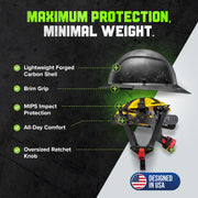 Lift Dax Forged Carbon Full Brim Hard Hat/Safety Helmet w/MIPS by LIFT Safety – One Size, polyethylene, Matte, Model HDCF-24MKM