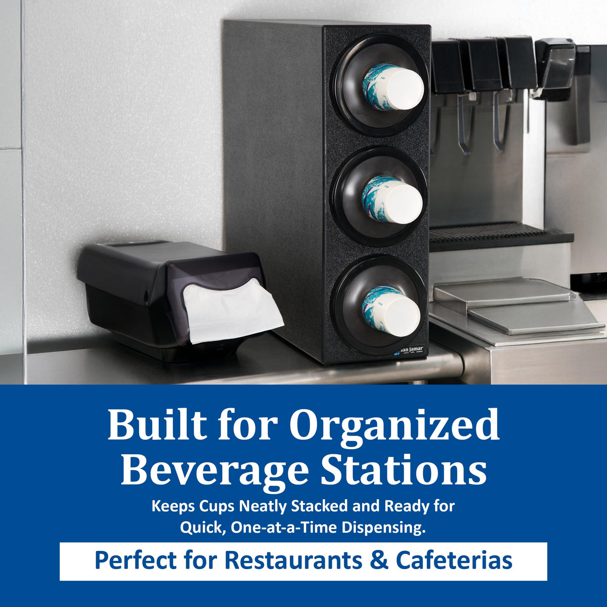 EZ-Fit Cup Dispenser Cabinet by San Jamar – 3 Tiers, Polystyrene, Black, Model C2903BK