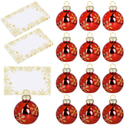 Whaline Christmas Place Card Holders, Red Ball Ornament with Gold Snowflakes, 12 Pack