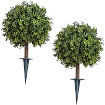 Nearly Natural 2ft. UV Resistant Artificial Boxwood Topiary with Integrated Ground Stake (Indoor/Outdoor) - Set of 2
