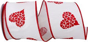 Reliant Ribbon Hearts Embroidered Wired Edge Ribbon, 4 Inch X 10 Yards, White/red