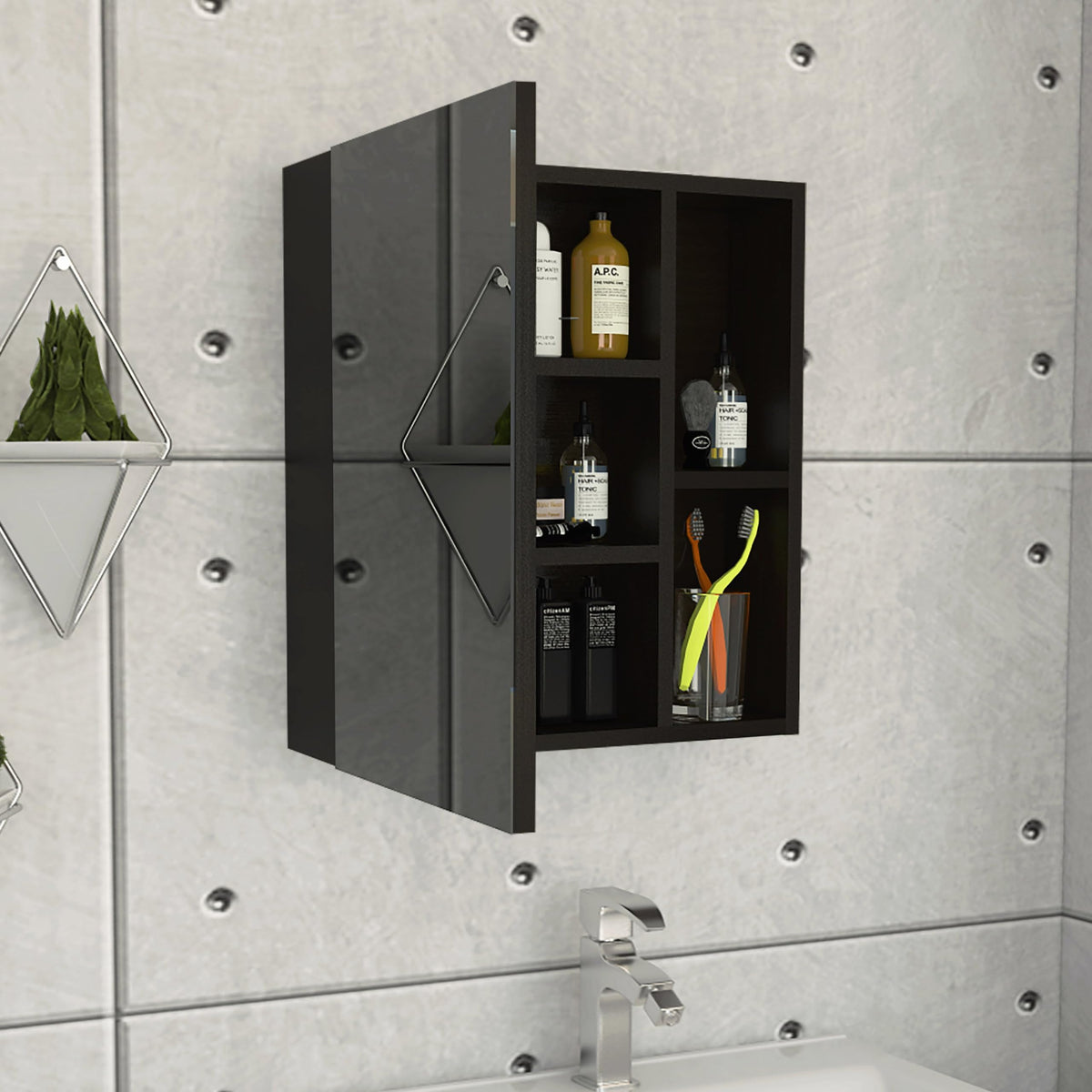 Labelle Medicine Cabinet with Mirror by Tuhome – Engineered Wood, Black, Model GLW4766