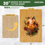 Kikcoin Bamboo Cutting Board, 30 x 20 Inch, Natural