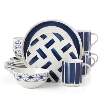 Painted Elements Indigo Brush 16 Piece Dinnerware Set by Lenox – Stoneware, Model 882010
