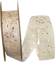 Reliant Ribbon 25740-980-03J Glitter Mono Sheer Ribbon, 5/8 Inch X 25 Yards, White/Gold