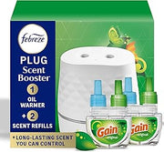 Febreze Plug Scent Booster Starter Kit – Air Freshener, Oil Diffuser, Continuous Scent Device, Includes 2 Gain Refills