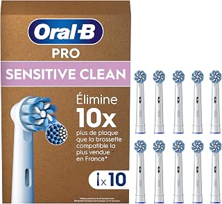 Oral-B Pro Sensitive Clean Electric Toothbrush Head, X-Shaped & Extra Soft Bristles for Gentle Brushing & Plaque Removal, Pack of 10 Toothbrush Heads, Suitable for Mailbox, White