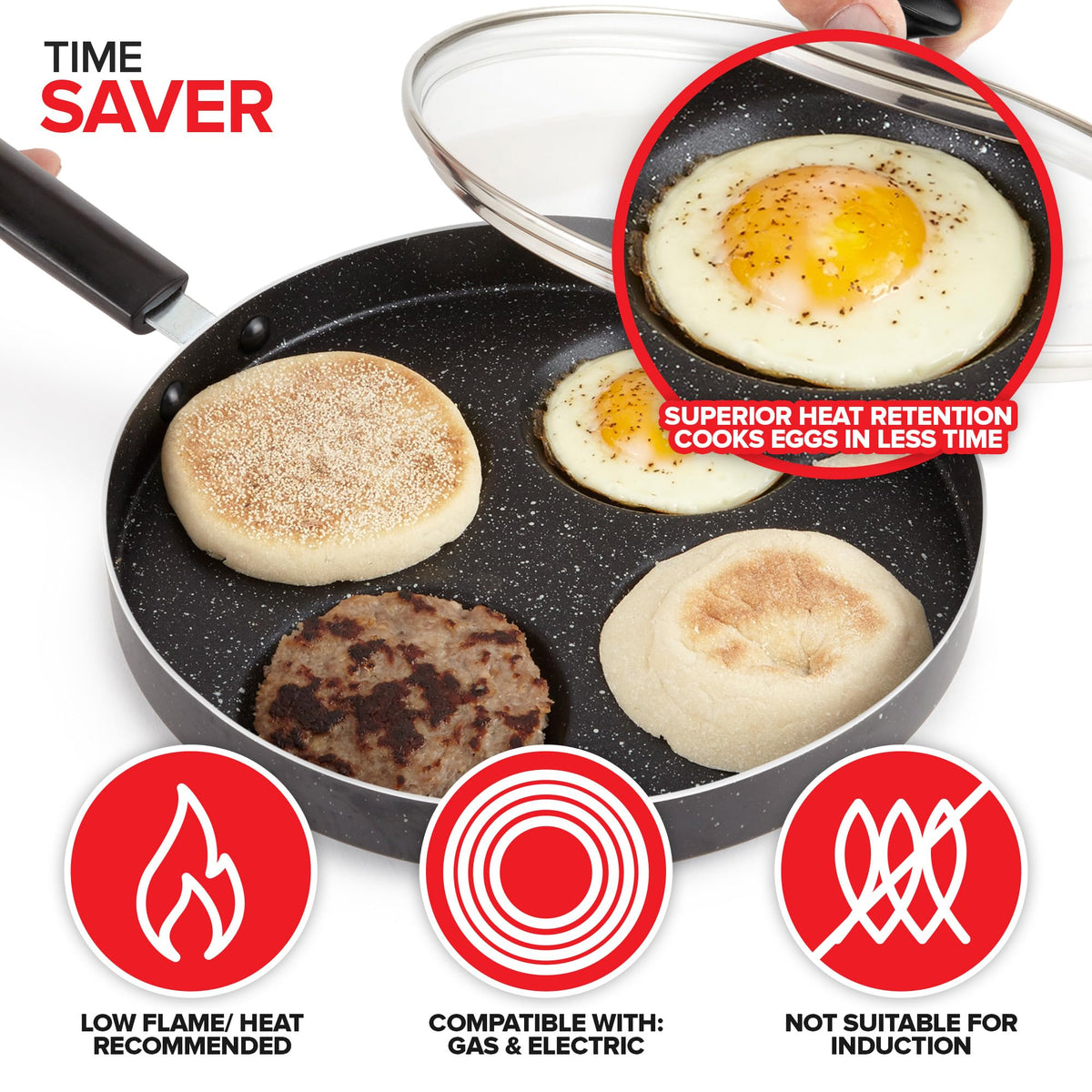 4-Cup Nonstick Egg Frying Pan with Lid by Modern Innovations – 4-Cup, 4.0 cups, Aluminium Alloy