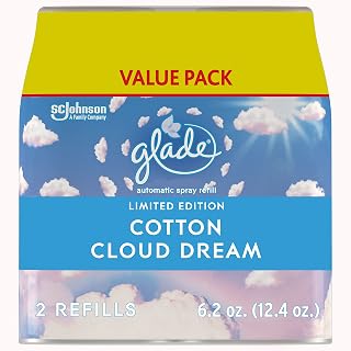 Glade Automatic Spray Refill, Air Freshener for Home and Bathroom, Cotton Cloud Dream, 6.2 Oz, 2 Count