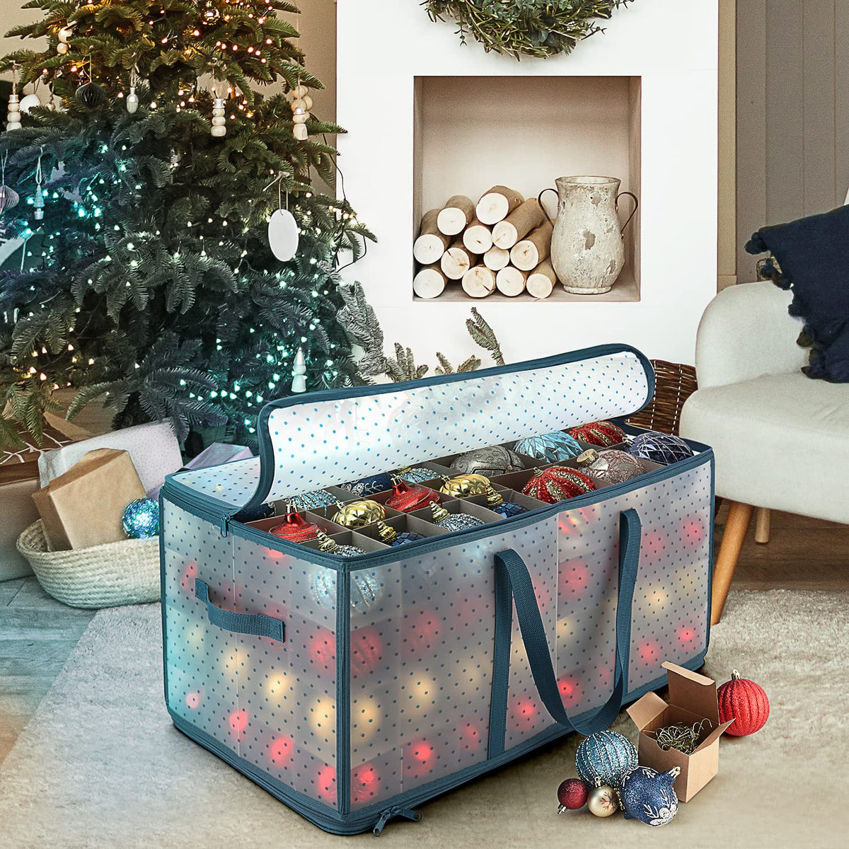 Hearth & Harbor Ornament Storage Box, Holds 128 Ornaments, Clear