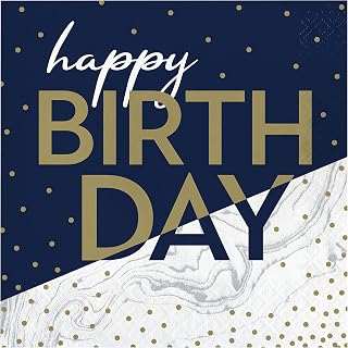 Creative Converting Navy and Gold Birthday Napkins, 6.5"