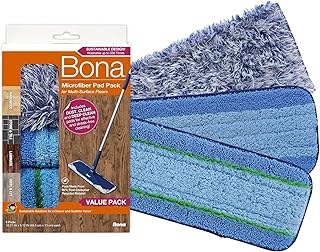 Microfiber Pad 3-Pack includes Dusting, Cleaning, and Deep Cleaning Pad, for Hardwood and Multi-Surface Floors, fits Bona Family of Mops