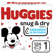 Snug & Dry Diapers by HUGGIES – 124 Count (Pack of 1), Rubber, White, Model 44676