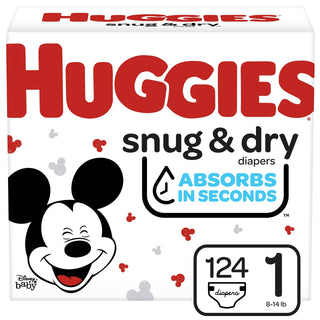 Snug & Dry Diapers by HUGGIES – 124 Count (Pack of 1), Rubber, White, Model 44676