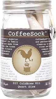CoffeeSock Cold Brew Kit - 32 oz Mason Jar Cold Brew Maker with Organic Cotton Filter - GOTS Certified Reusable Cold Brew Coffee Starter Set - Airtight Jar, Eco-Friendly Gift