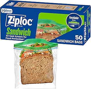 Ziploc Sandwich and Snack Bags, Easy Open and Close, Plastic Food Storage Bags, 50 Bags Total