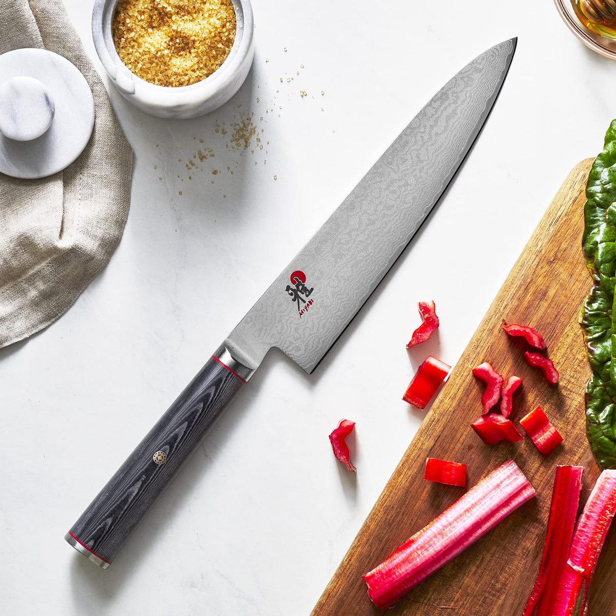 Kaizen 8-Inch Chef's Knife by MIYABI – 8", Steel, Black with Red Accent, Model 34183-203