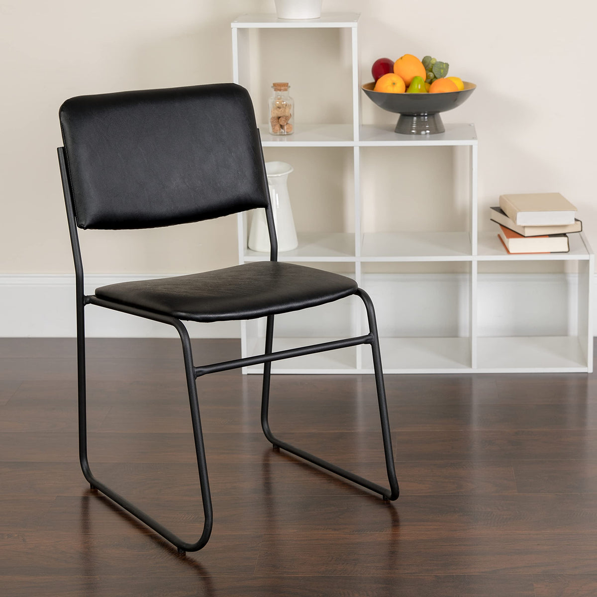 Flash Furniture Black Vinyl/Black Frame / Set of 1 / Contemporary Stacking Chairs
