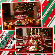 Lallisa 3 Tier Ceramic Cake Stand, 10 9 7 Inch Plates, Red and White