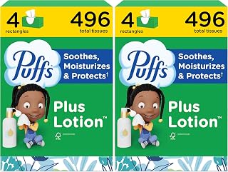 Puffs Plus Lotion Facial Tissues, 4 Family Boxes, 124 tissues per box (Pack of 2)