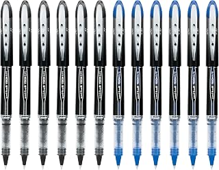 Uni-Ball Vision Elite Rollerball Pens, Micro Point, 0.5mm, Black & Blue Ink, 12 Pack (6 Black, 6 Blue), Fraud & Water Resistant uni Super Ink, Airplane-Safe
