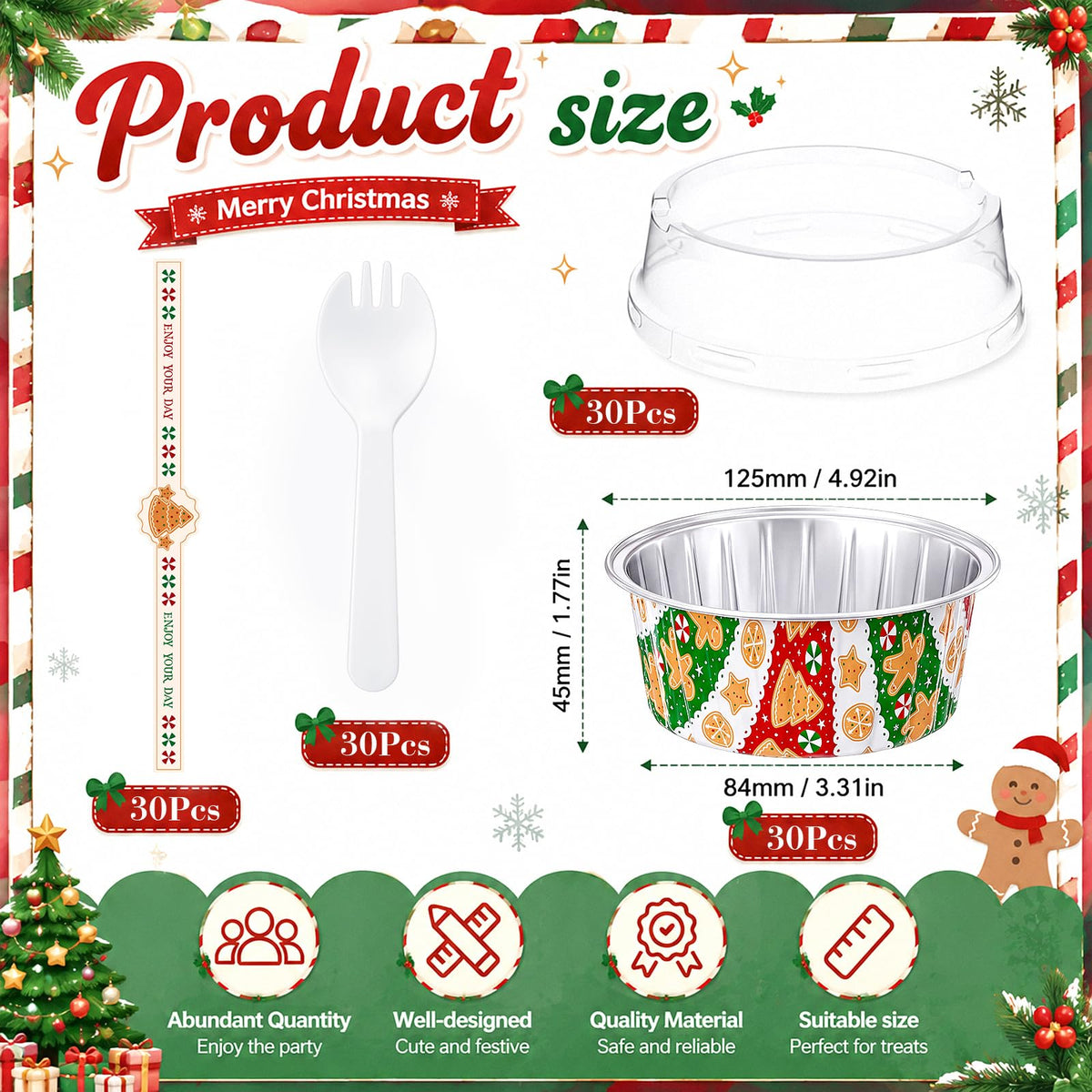 Willinglong Mini Cake Pans with Lids, 5 oz, 30 Count, Red and Green