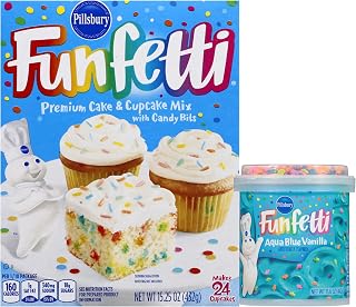 Pillsbury Birthday Bundle: Funfetti Cake Mix and Aqua Blue Vanilla Frosting with Candles