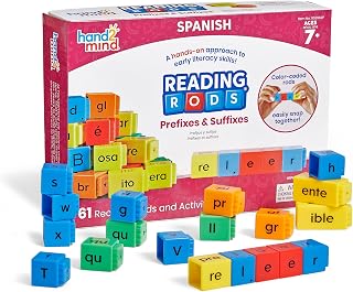 hand2mind Spanish Reading Rods Prefixes & Suffixes, Word Building Activities, Alphabet Linking Cubes, Letter Blocks for Spelling, Learn Spanish for Kids, Spanish Classroom Must Haves