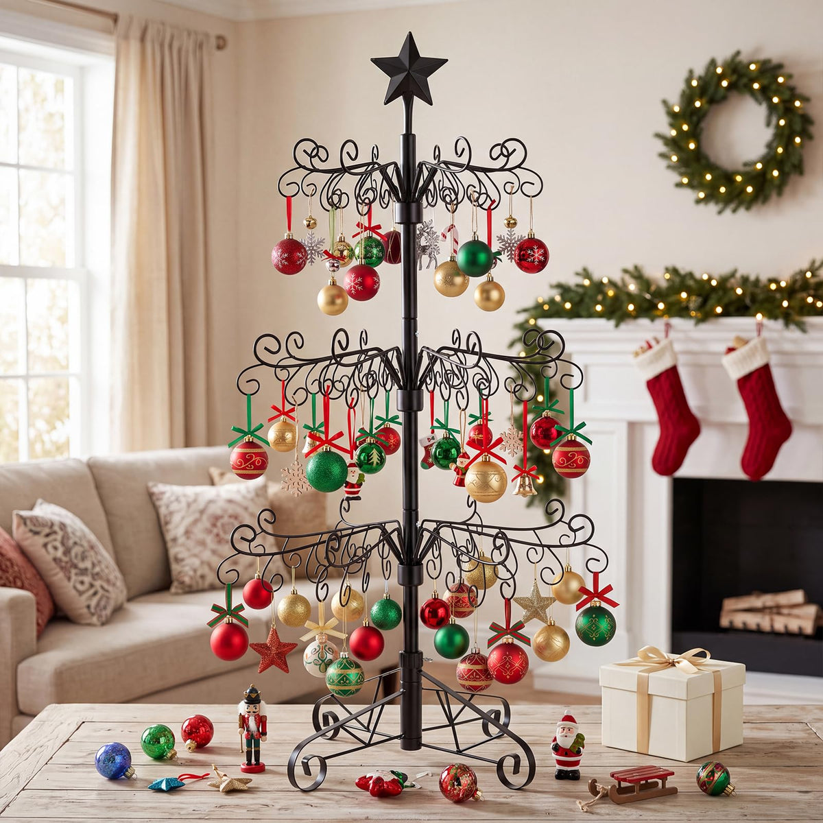 Aduanbang Ornament Display Tree, 3 Foot Iron Stand, Black