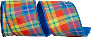 Reliant Ribbon Plaid Bedoya Deluxe Turquoise Backed Wired Edge, Turquoise, 4 Inch, 10 Yards