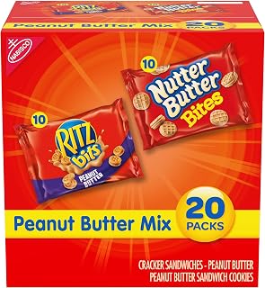 NABISCO Peanut Butter Mix Variety Pack, RITZ Bits Peanut Butter & Nutter Butter Bites, 1 Box of 20 Packs