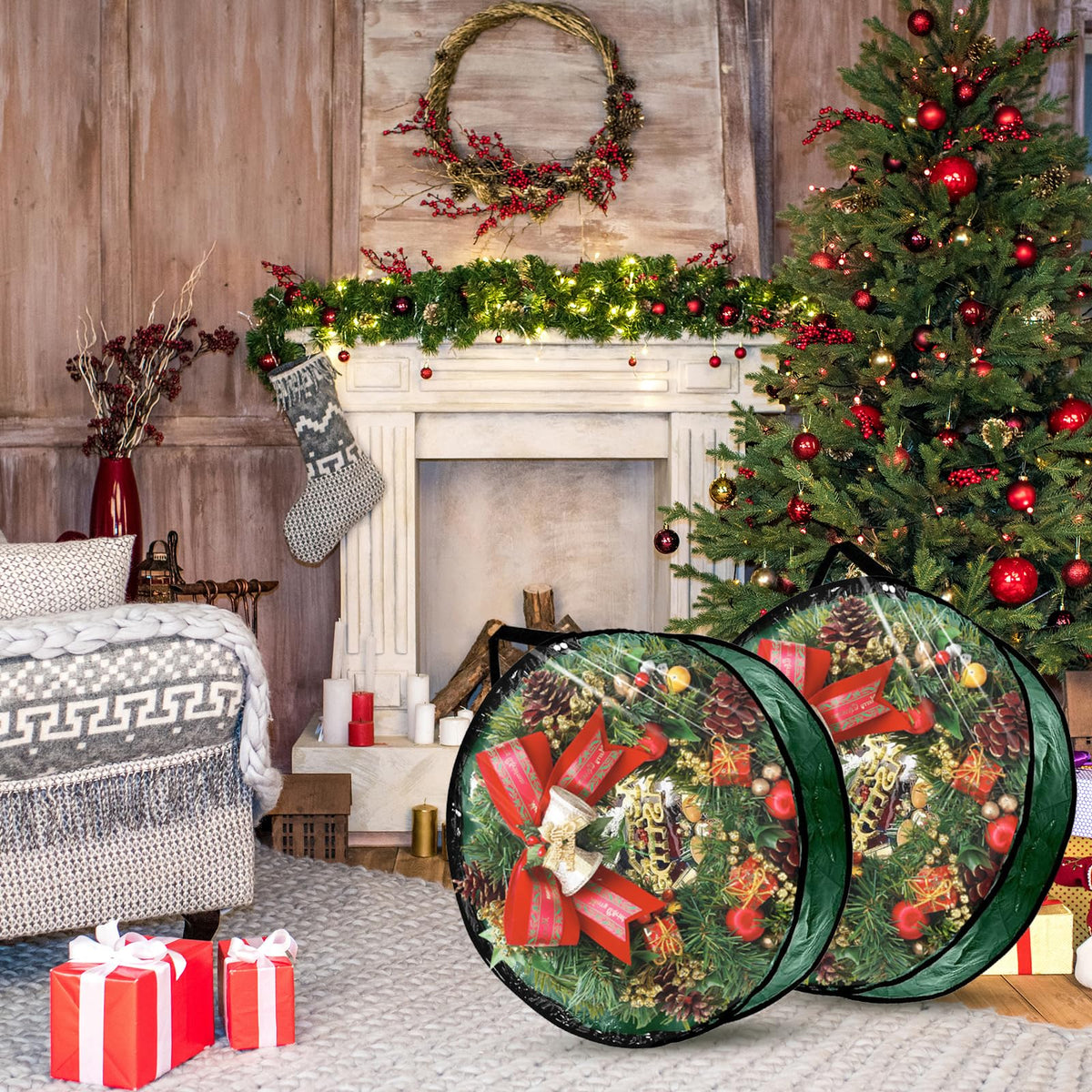 YAYODS Wreath Storage Bag, 24x24x7.8 Inch, 6 Pack Green
