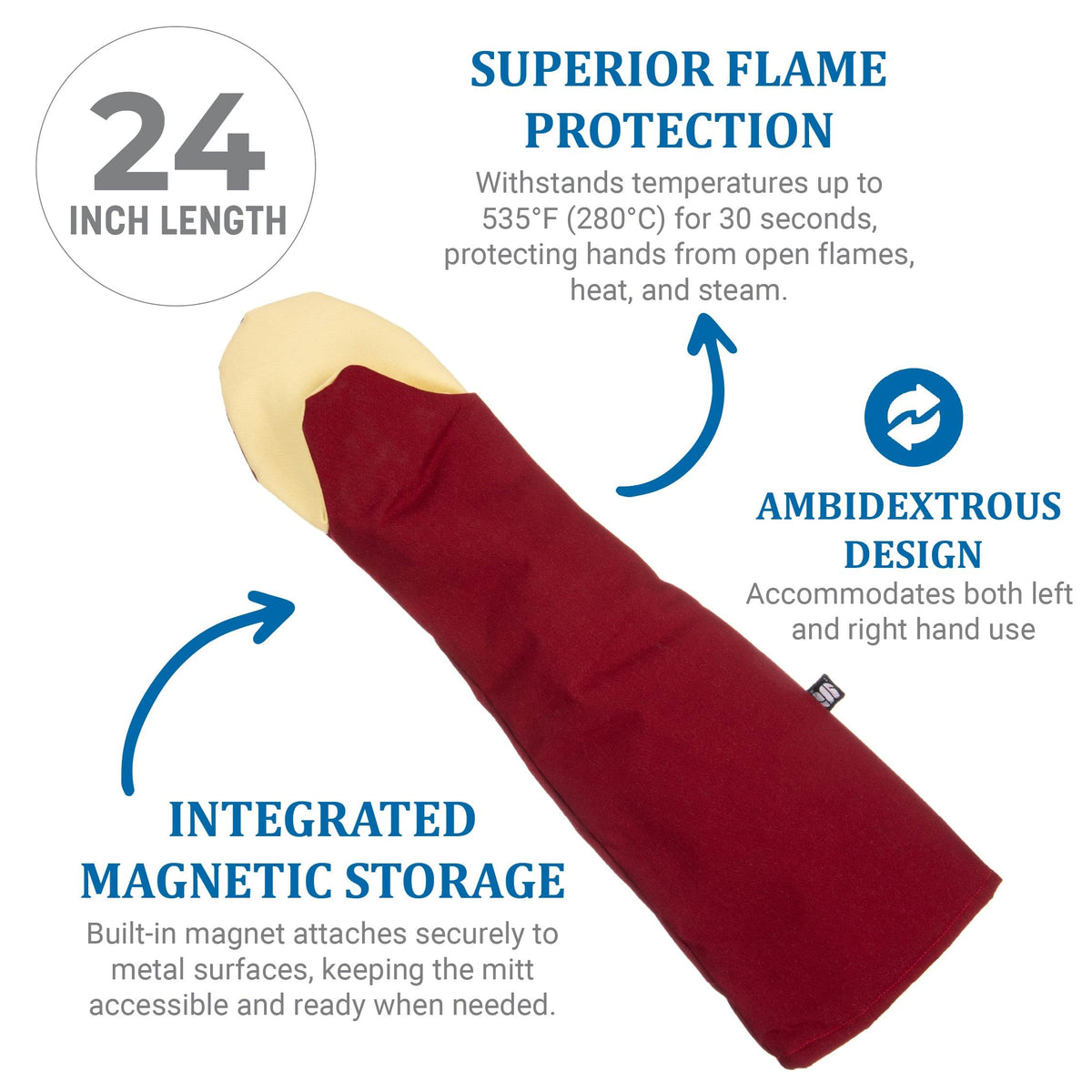 Cool Touch Flame Puppet Oven Mitt by San Jamar – 24", Fiber, Red, Model KT0124K