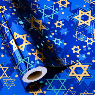 Maypluss Hanukkah Wrapping Paper, Metallic Foil Star of David, Navy Blue 17 Inch x 33 Feet
