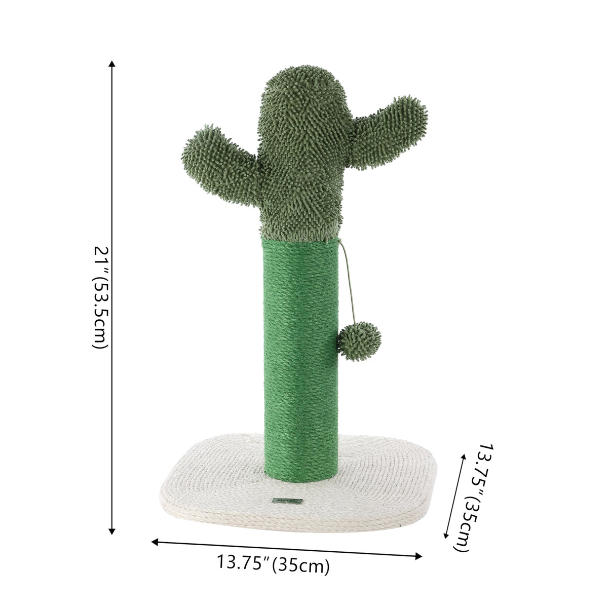 Pecos 21" Modern Jute Cactus Cat Scratching Post with Fuzzy Toy by THE LICKER STORE – Jute, White Jute, Green, Model CTR1000A